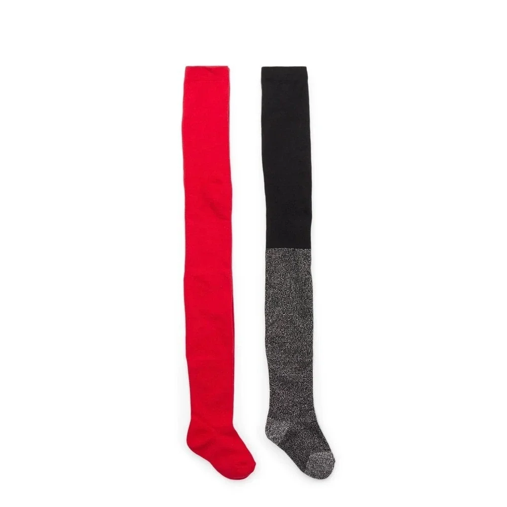 Wonder Nation Heavyweight Footed Tights Girls Size‎ Large (12-16) Black Red NEW
